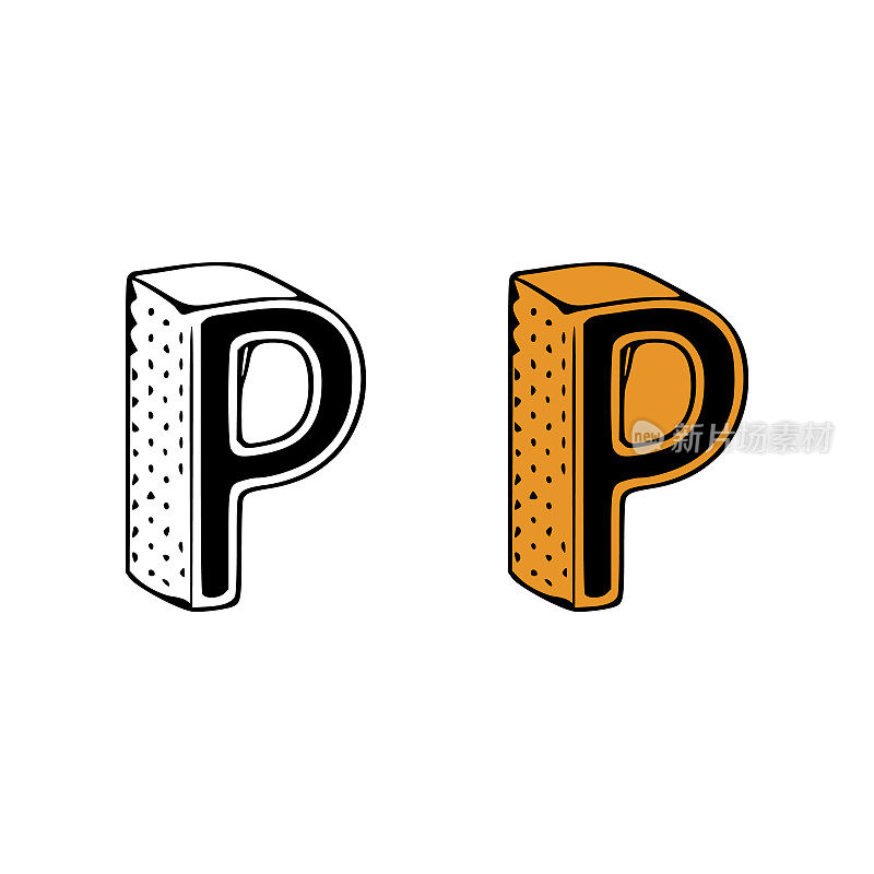 Isometric letter p doodle vector illustration on white background. Letters clip art.